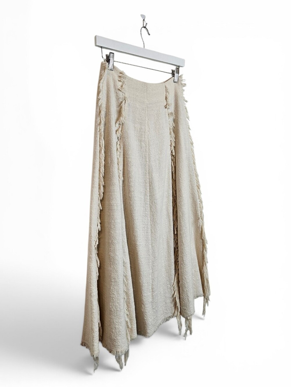 Banana Republic Mara Tweed Maxi Skirt Womens 4 Italian Fringe A-Line Cream White